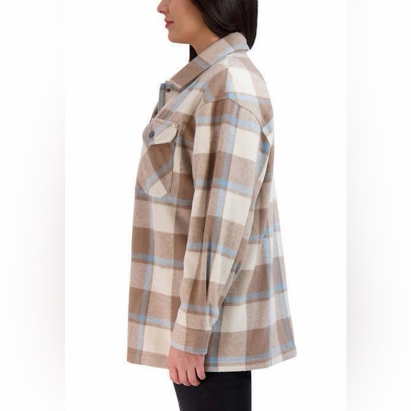 HFX Women's Heavy Flannel Plaid Shirt Jacket (Blue/Camel, Size M) - Picture 3 of 13